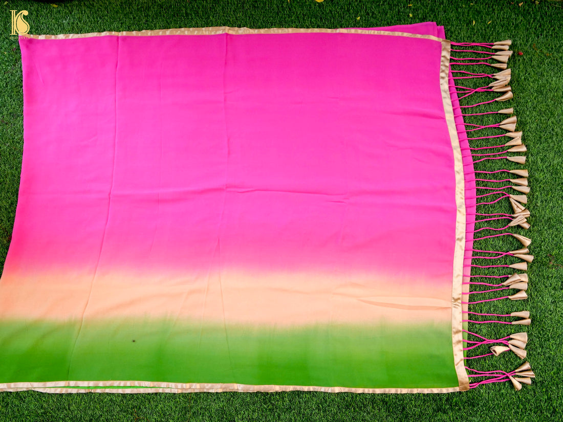 Pink &amp; Green Georgette Saree with Tassels