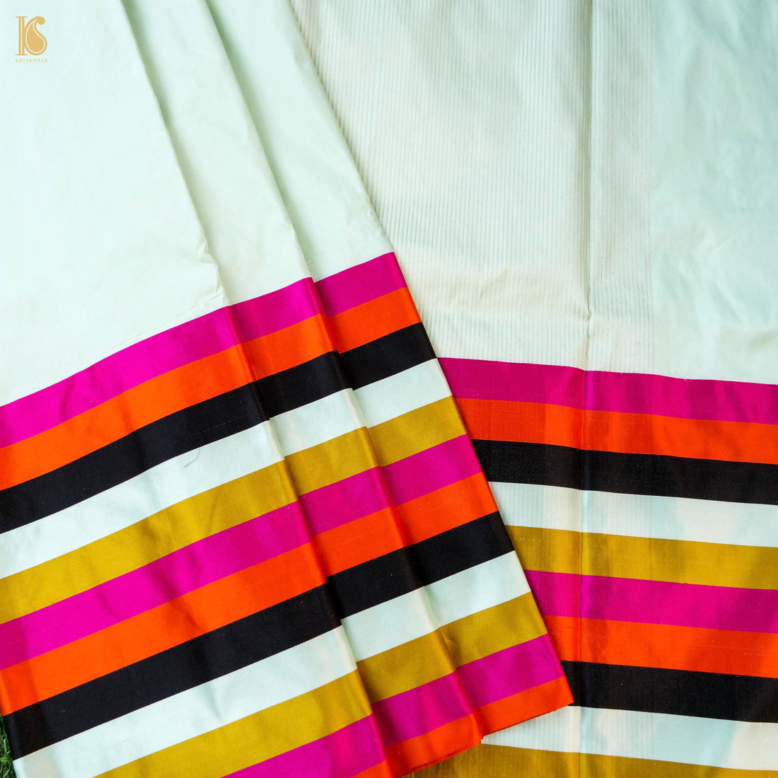 Handwoven Pure Mashru Silk Stripes Border Saree