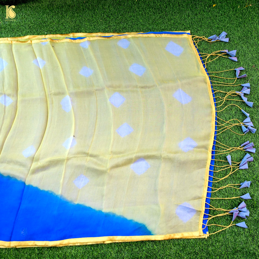 Blue &amp; Yellow Pure Organza Saree