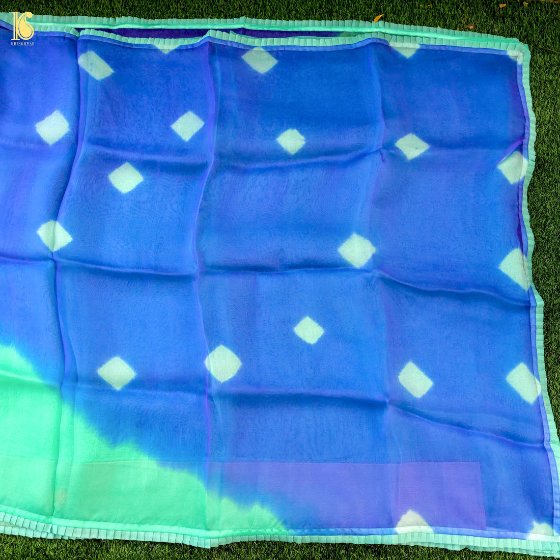 Blue &amp; Green Pure Organza Saree