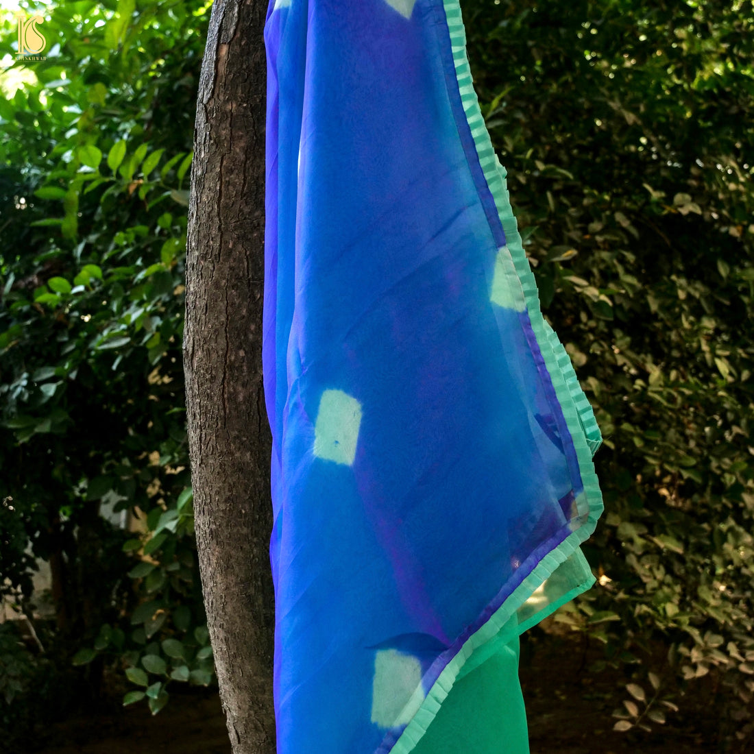 Blue & Green Pure Organza Saree
