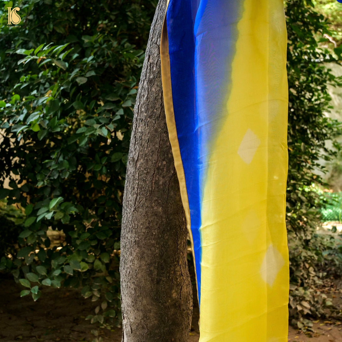 Blue & Yellow Pure Organza Saree