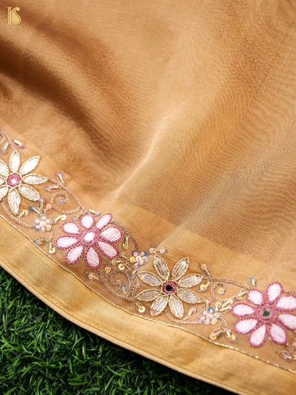 Handwoven Pure Georgette Organza Embroidery Saree