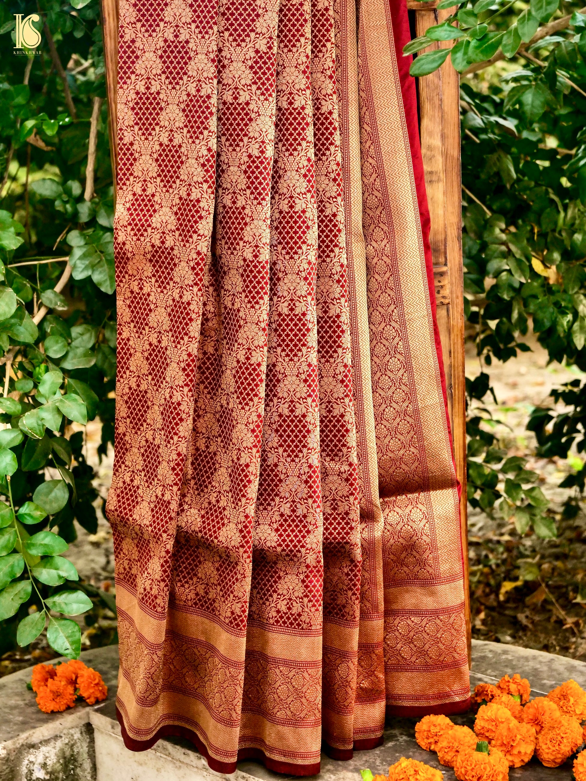 Dingley Green Woven Banarasi Tanchoi Silk Saree – MySilkLove