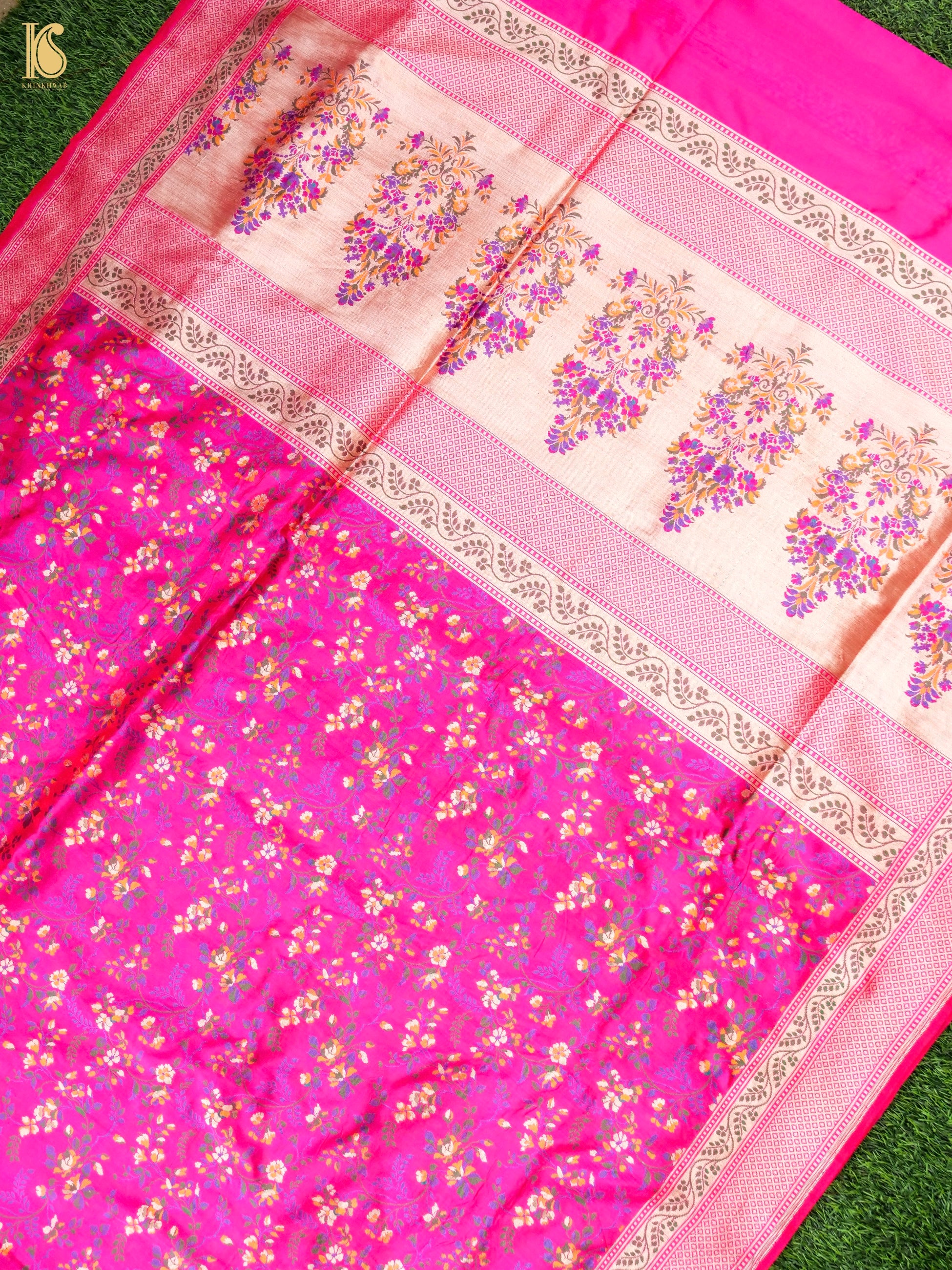 Orange- Pink Pure Katan Silk Banarasi Handloom Saree