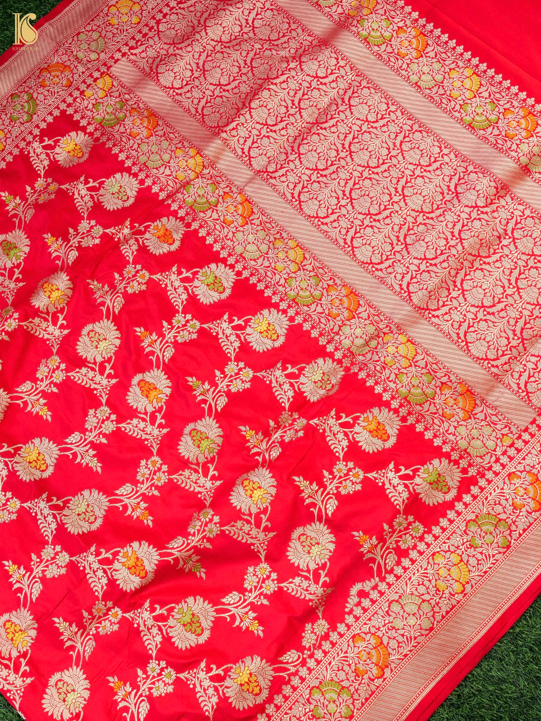 Orangish Pink Kadwa Pure Banarasi Handloom Katan Silk Saree - Aura Benaras