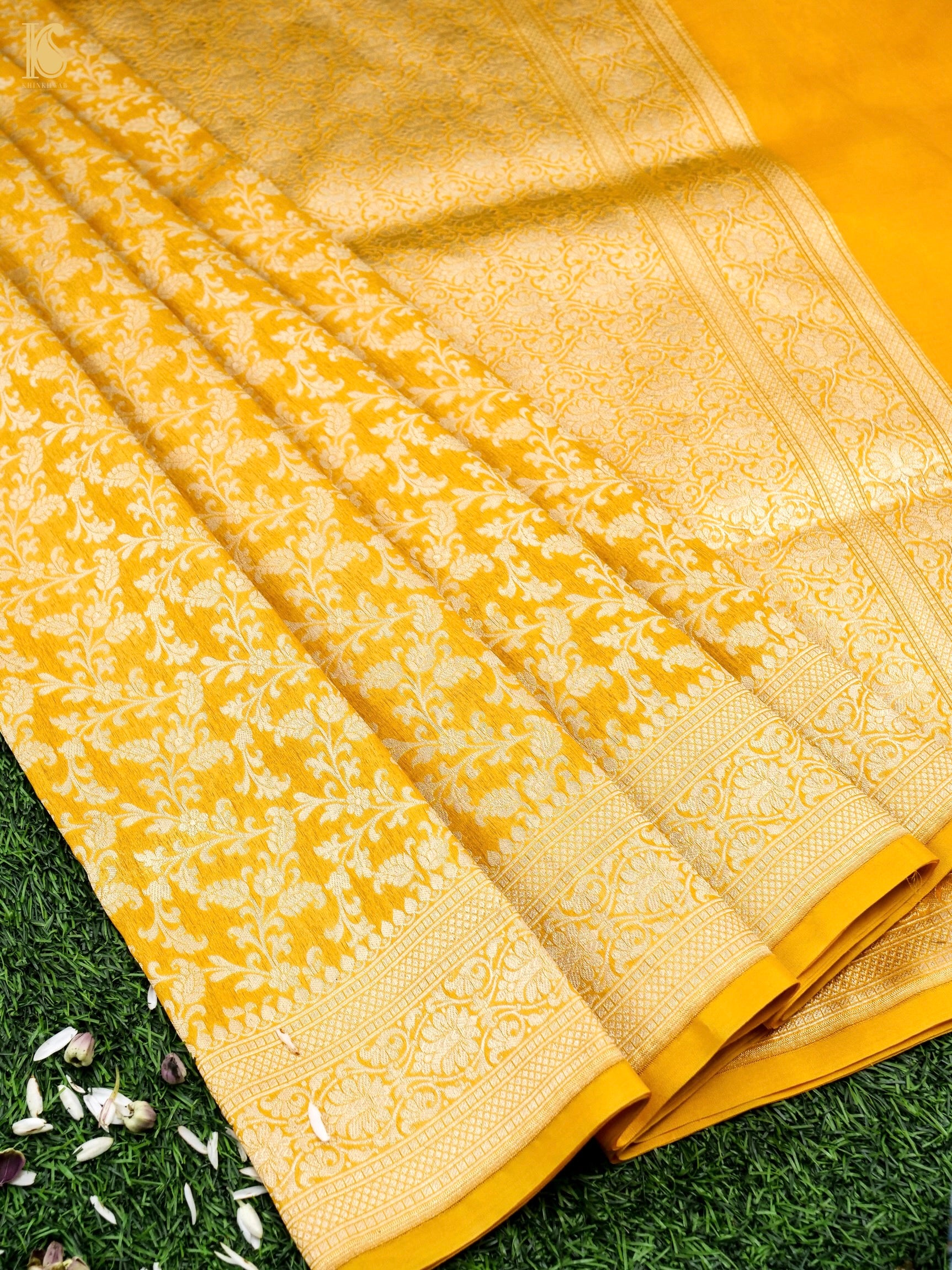 Beige Pure Kora Silk Tissue Border Banarasi Handloom Saree - Tilfi