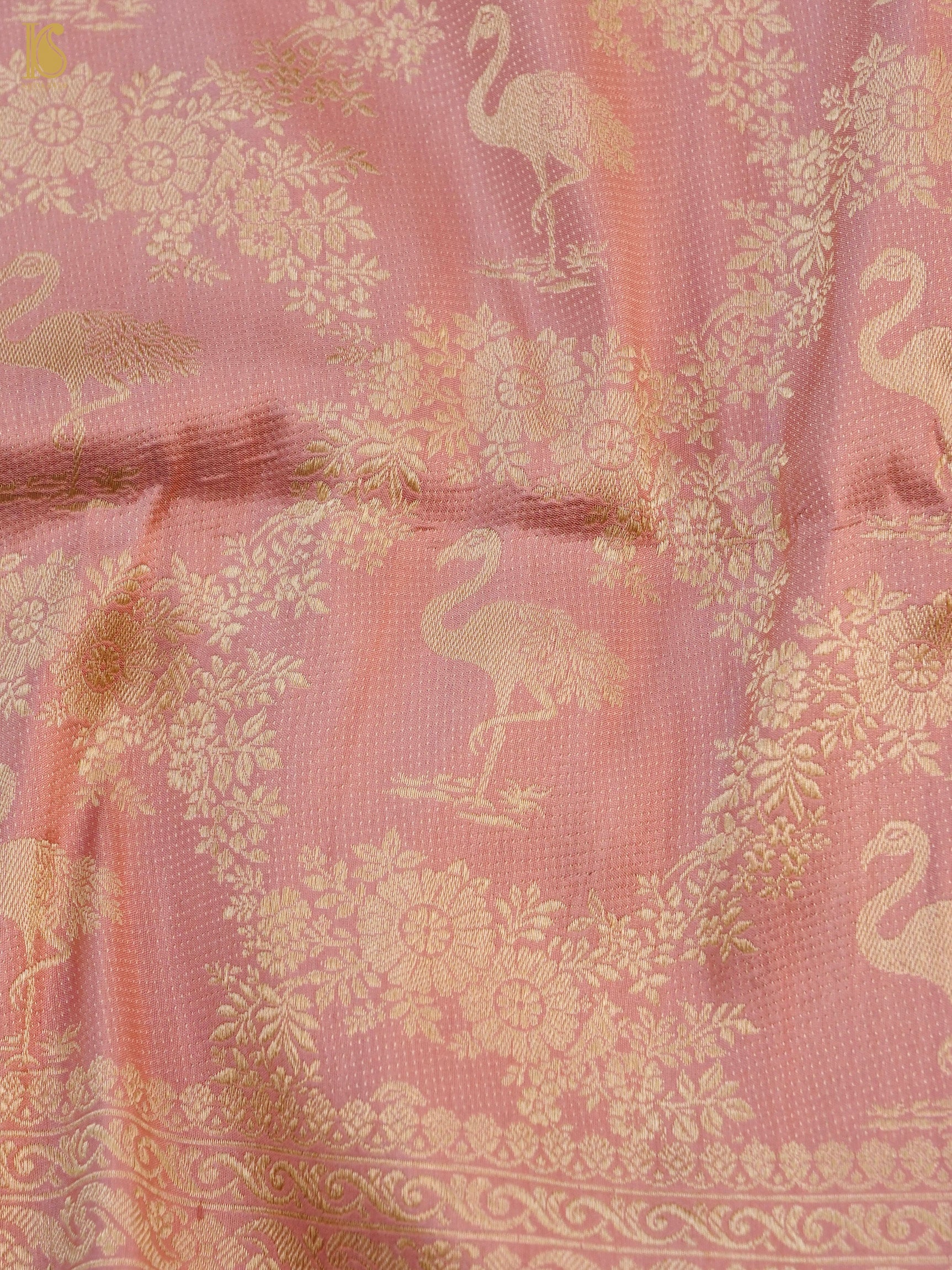 Handloom Banarasi Silk Zari Tanchoi Flamingo Saree