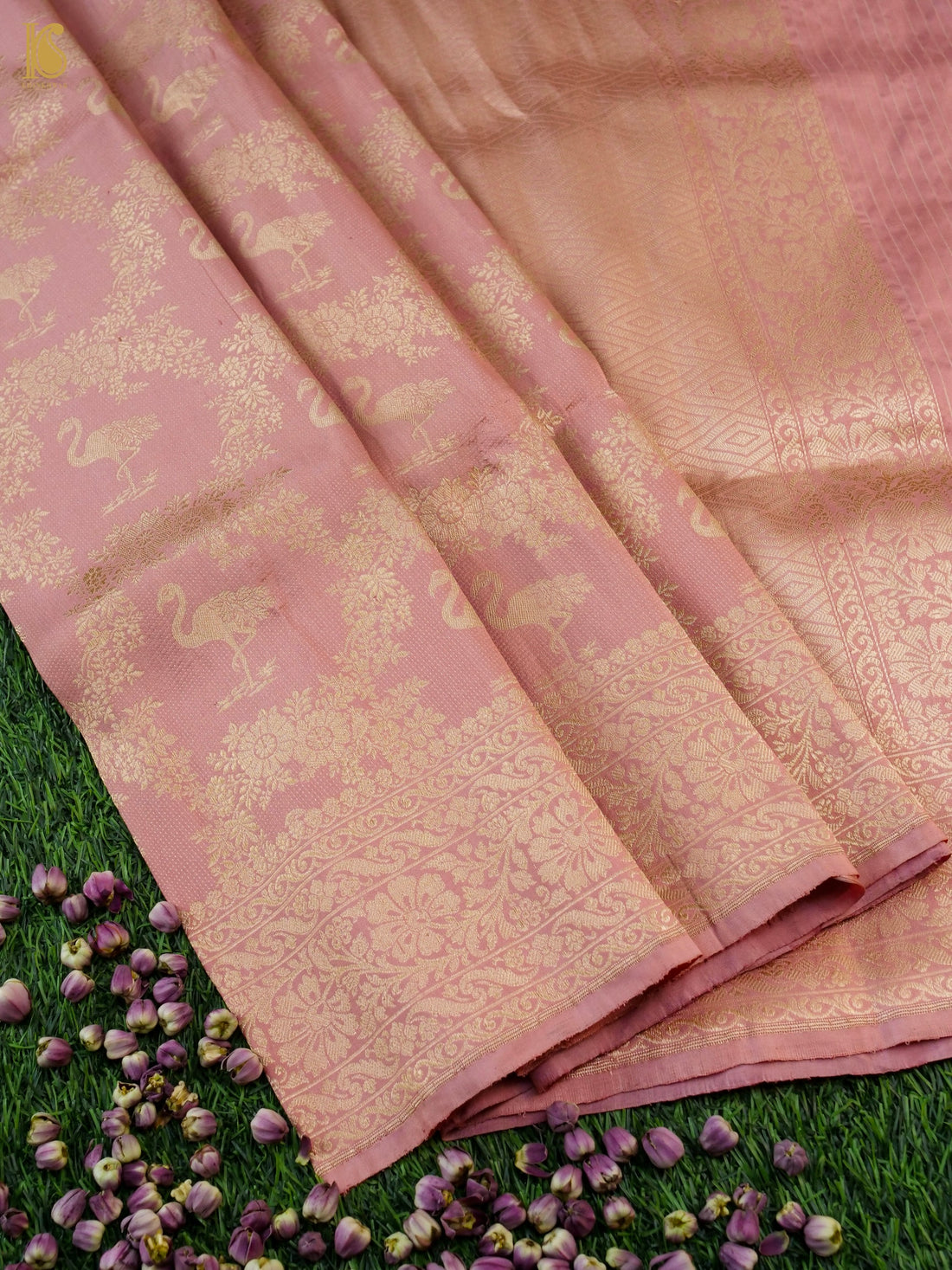 Handloom Banarasi Silk Zari Tanchoi Flamingo Saree