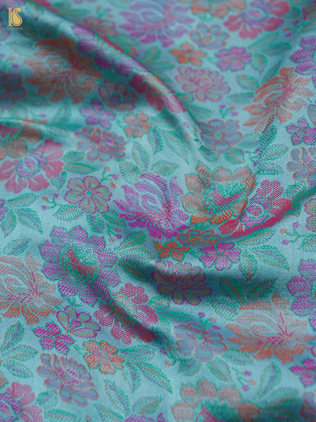 Handloom Banarasi Tanchoi Silk Peonies Fabric