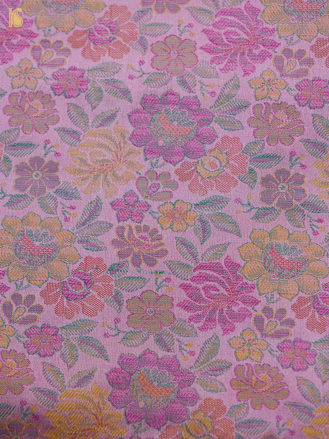 Handloom Banarasi Tanchoi Silk Peonies Fabric