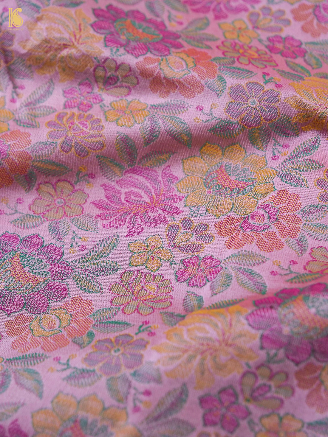 Handloom Banarasi Tanchoi Silk Peonies Fabric