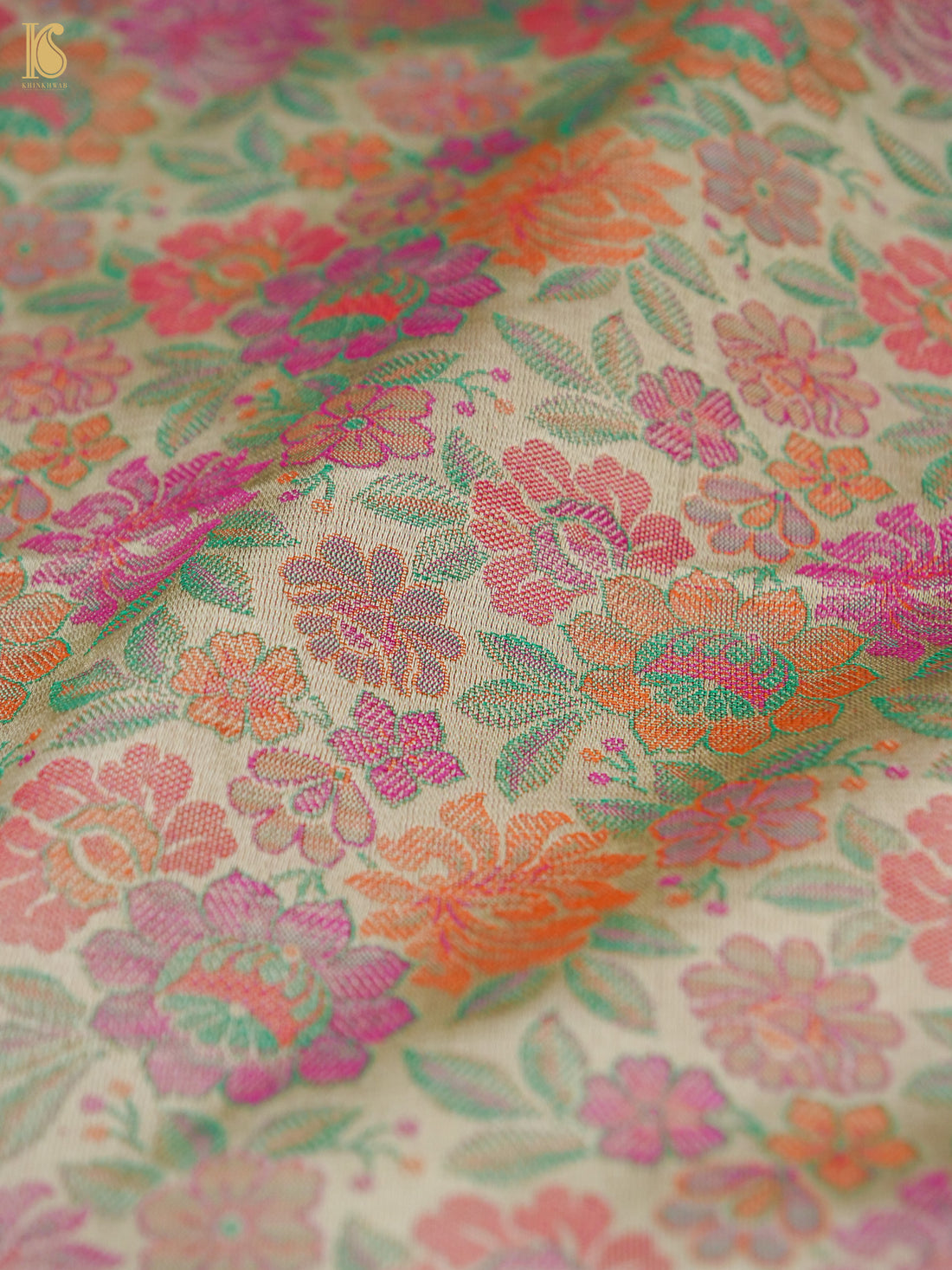 Handloom Banarasi Tanchoi Silk Peonies Fabric