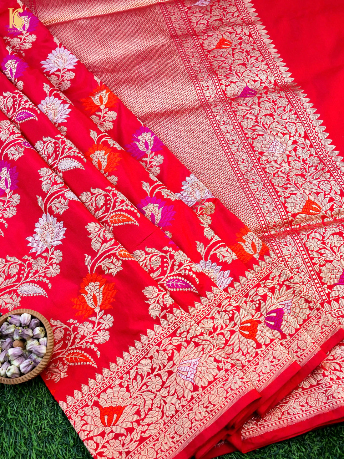 Banarasi Handloom Pure Katan Silk Kadwa Jangla Saree