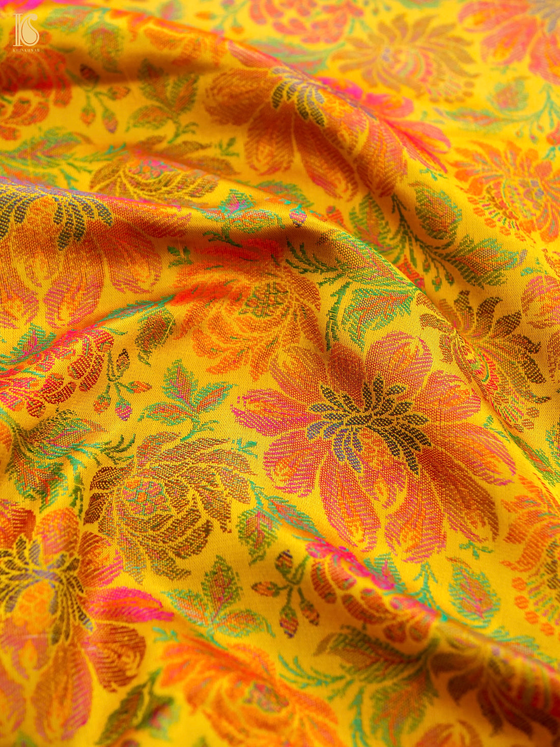 Handloom Banarasi Tanchoi Silk Marigold Fabric