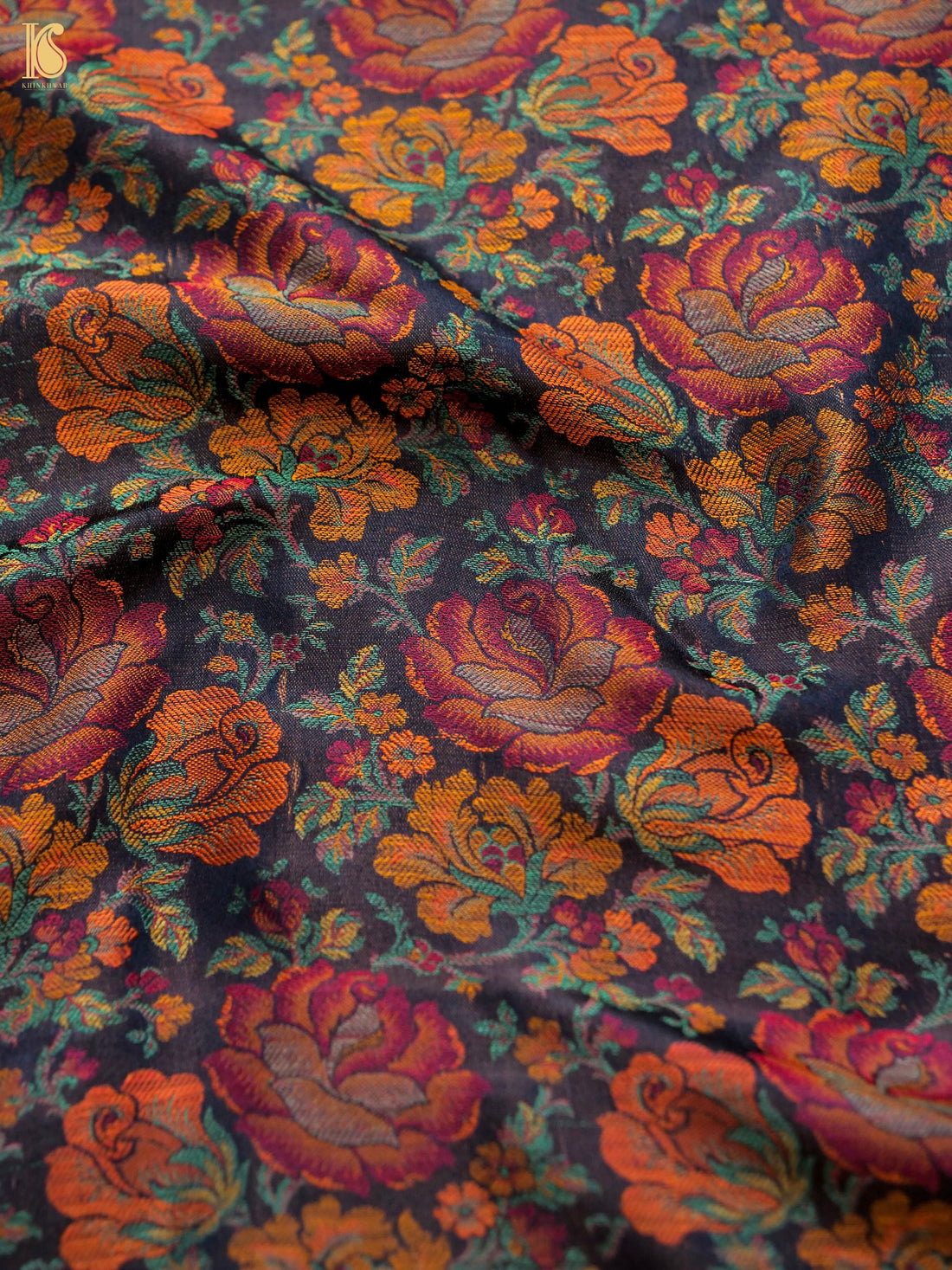 Handloom Banarasi Tanchoi Silk Rose Fabric