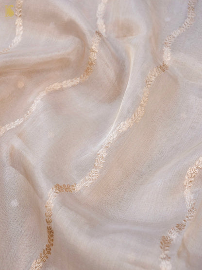 Handloom Banarasi Kora Tissue Dyeable Stripes Saree