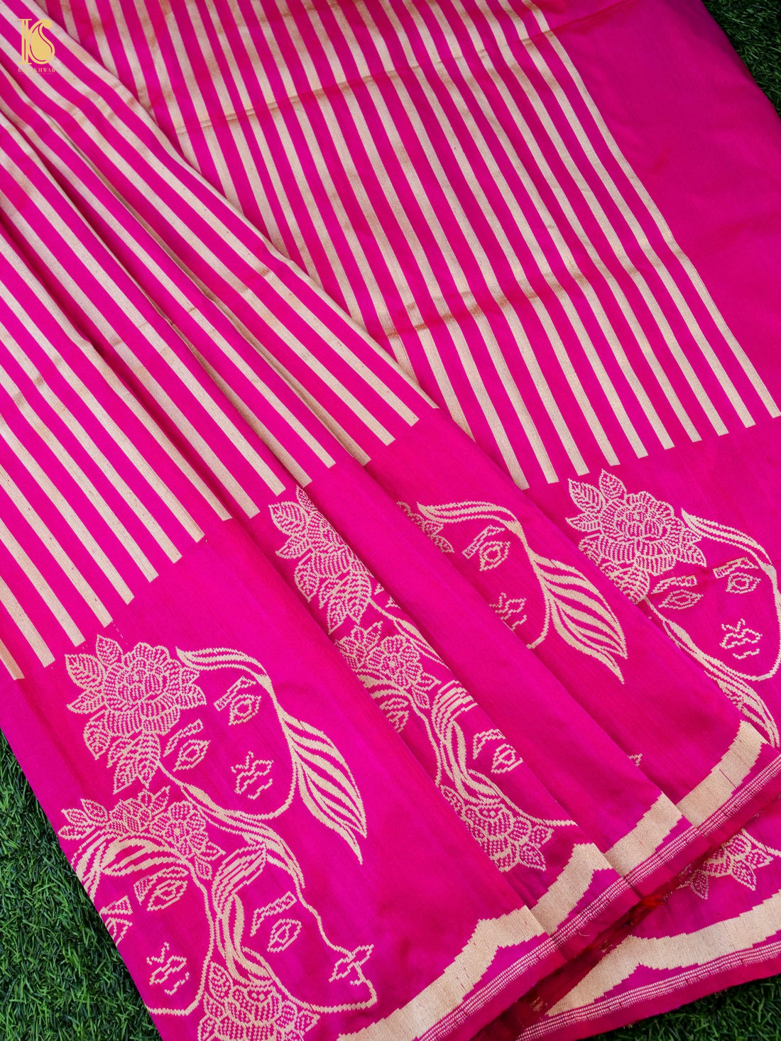 Handloom Banarasi Silk Tanchoi Stripes Saree