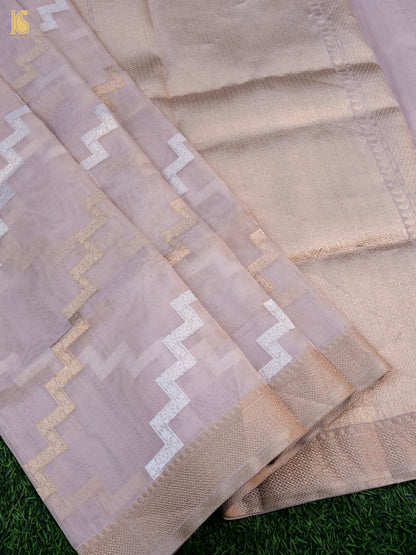 Handloom Banarasi Kora Tissue Dyeable Zigzag Saree