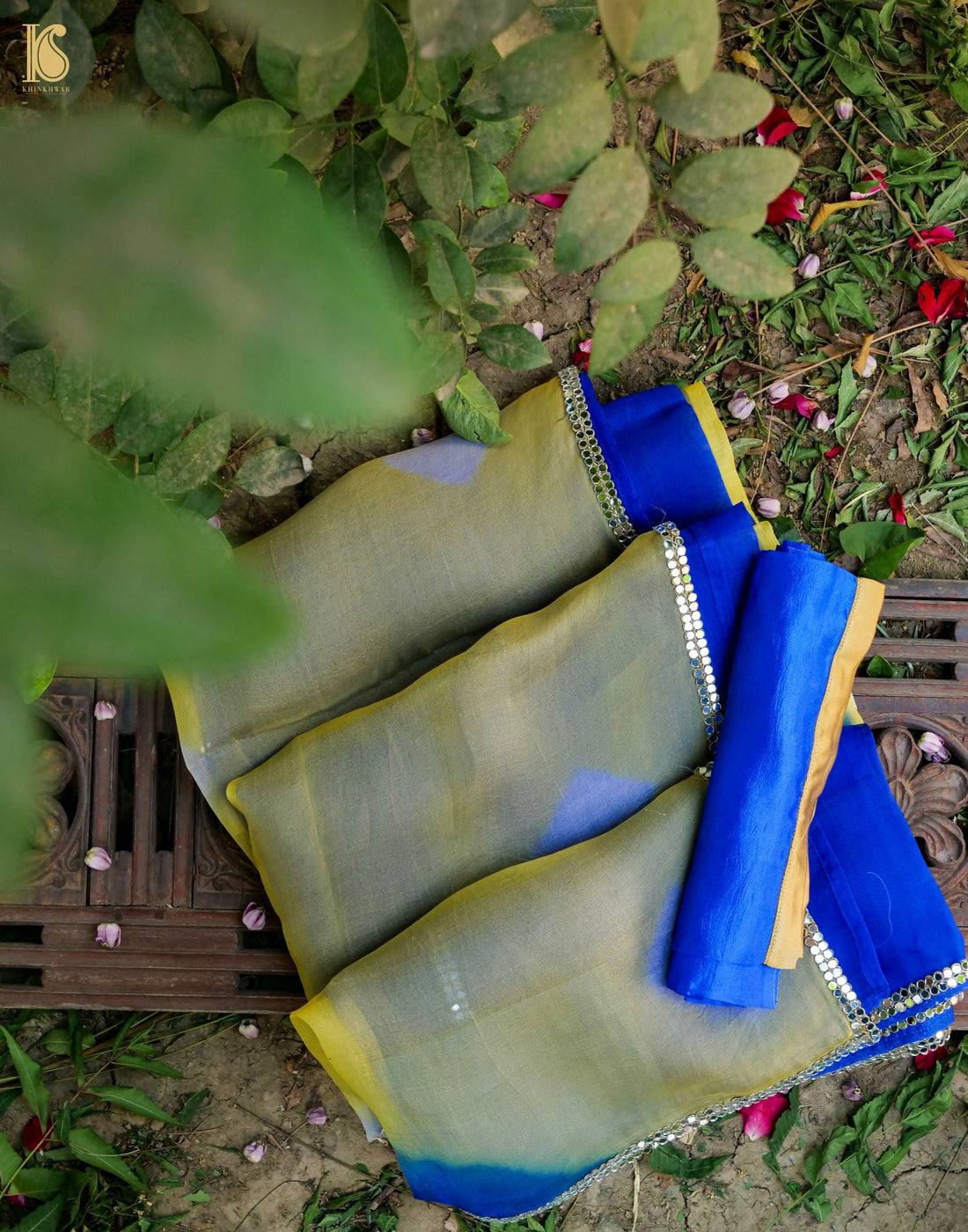 Blue & Yellow Pure Organza Saree with Border