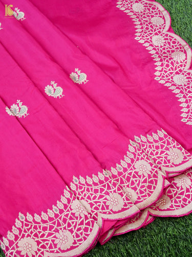 Handloom Katan Silk Banarasi Peacock Scallop Saree