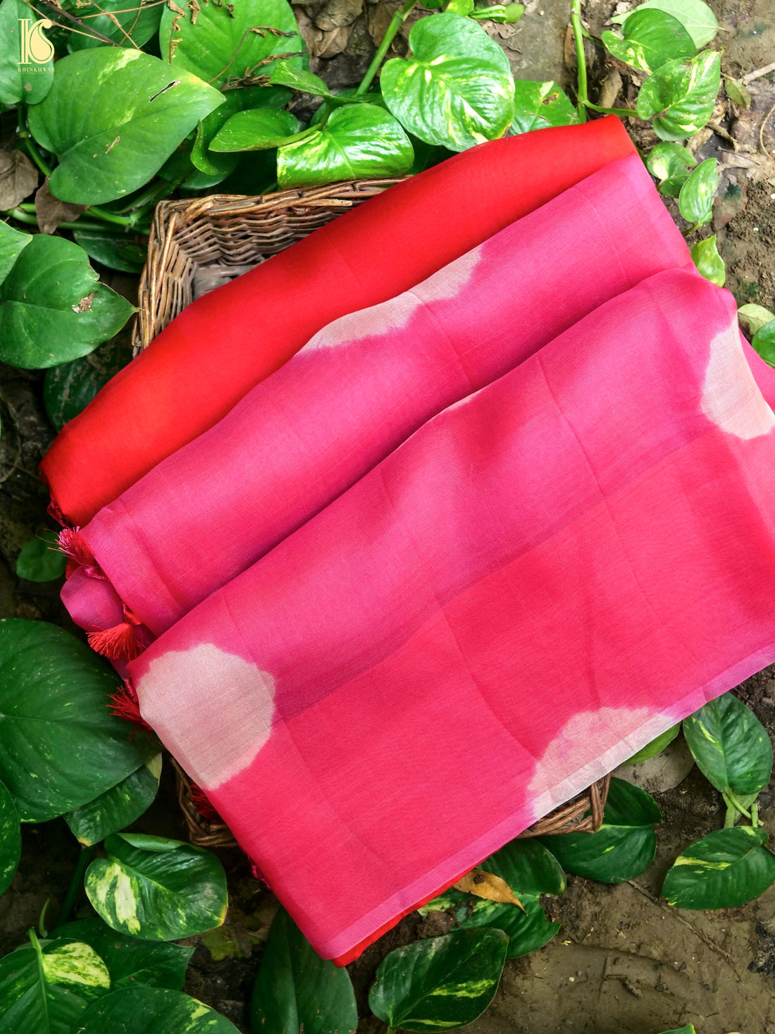 Red & Pink Pure Organza Saree