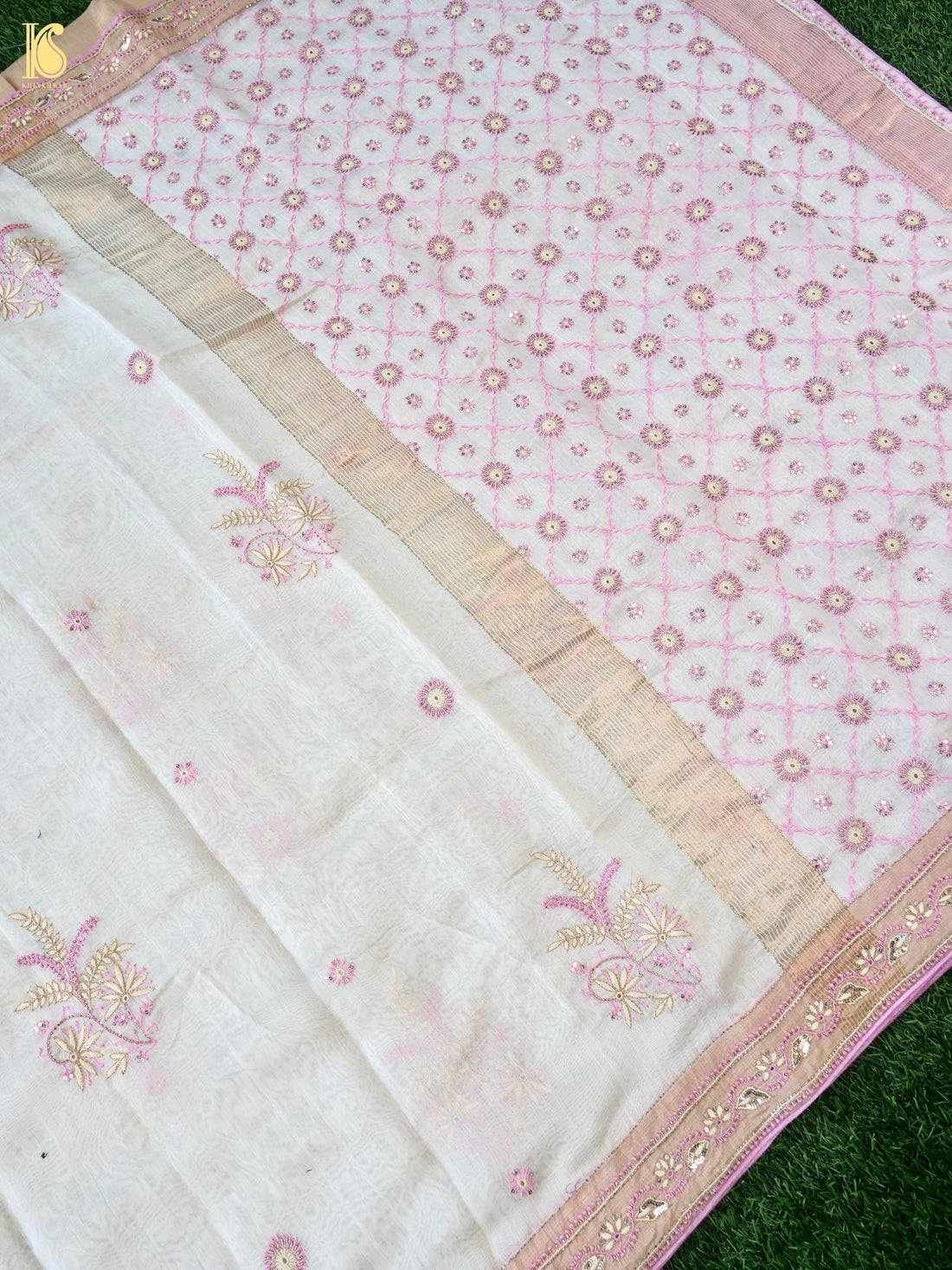 White Pure Chanderi Silk Chikankari Saree