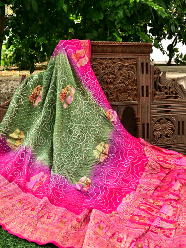 Georgette Handloom Banarasi Raja Rani Bandhani Saree