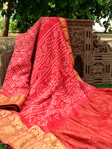 Handloom Banarasi Linen Bandhani Saree