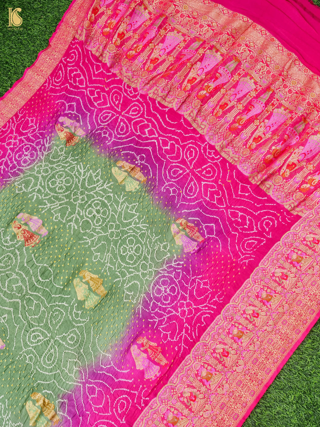 Georgette Handloom Banarasi Raja Rani Bandhani Saree