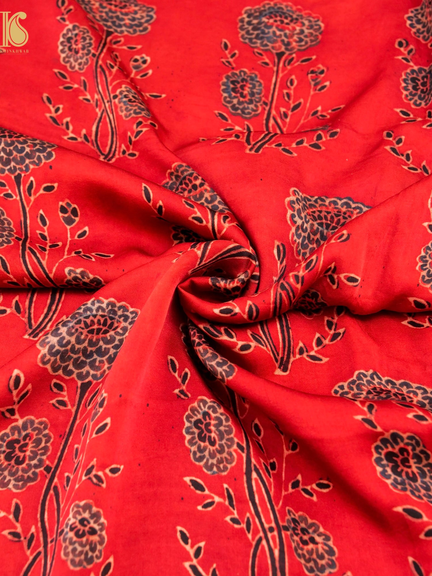 Hand Block Ajrakh Modal Silk Fabric