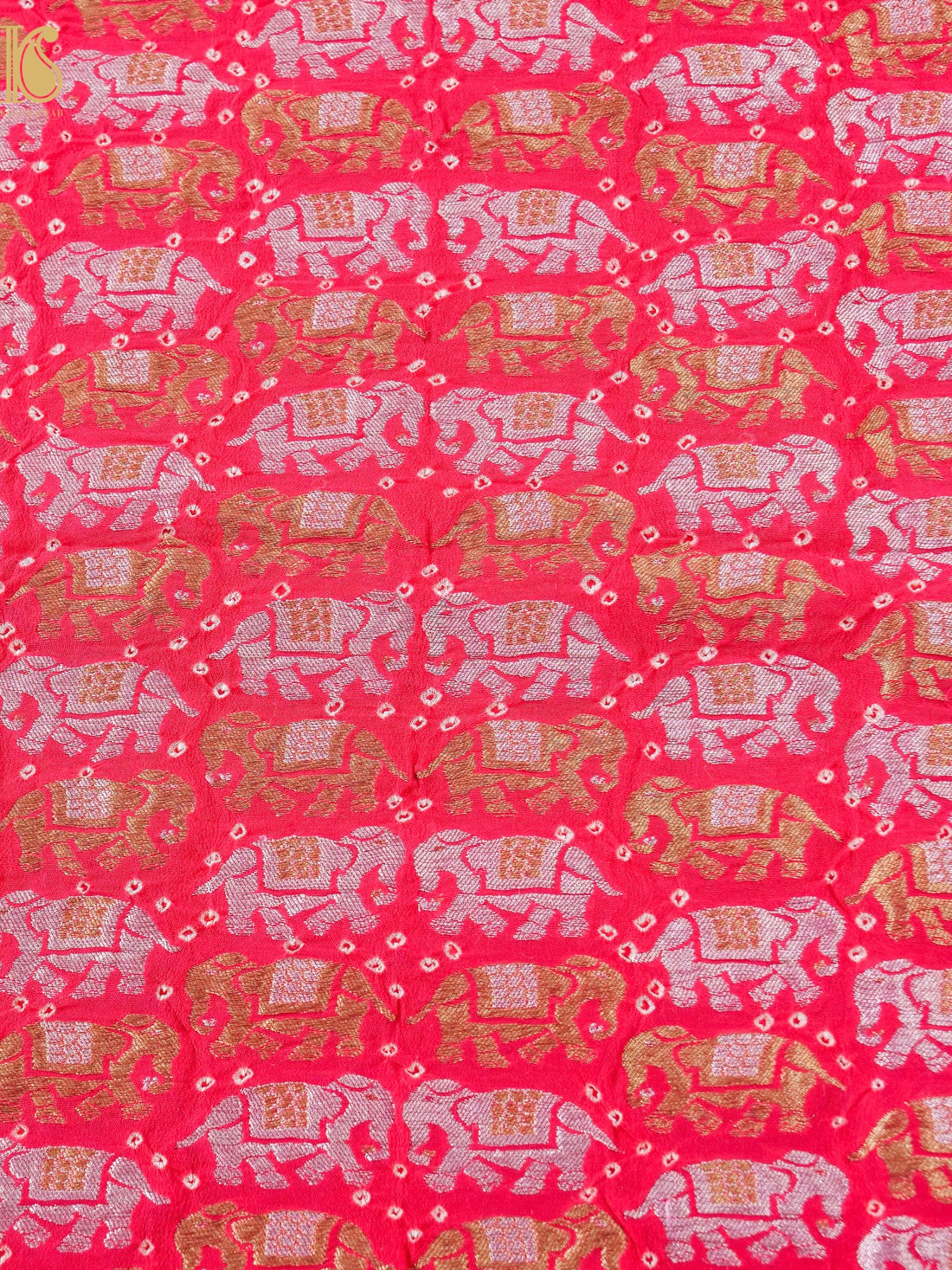 Red Pure Georgette Handloom Banarasi Bandhani Fabric