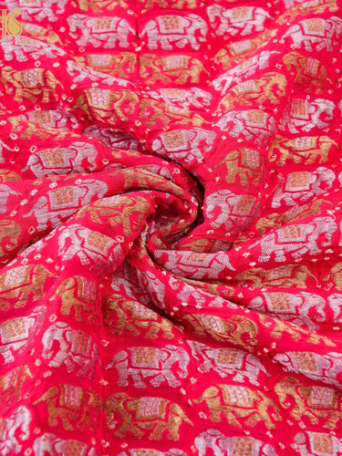 Red Pure Georgette Handloom Banarasi Bandhani Fabric