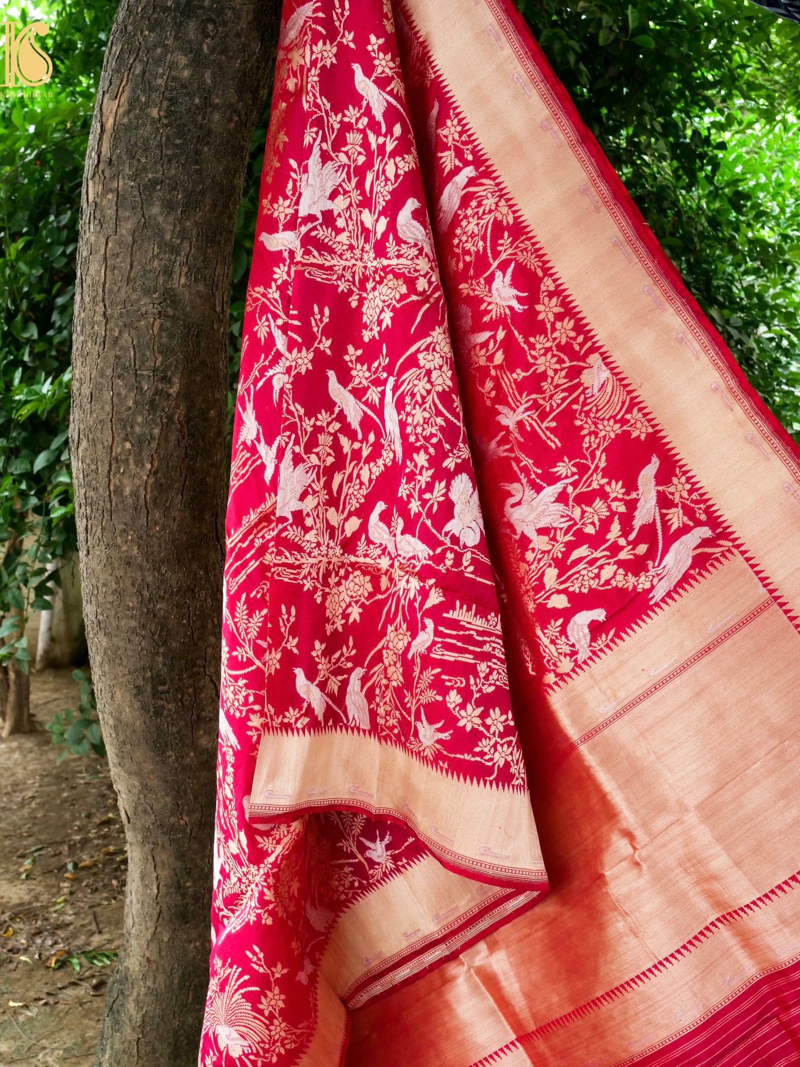 Handwoven Banarasi Katan Silk Chidiya Dupatta