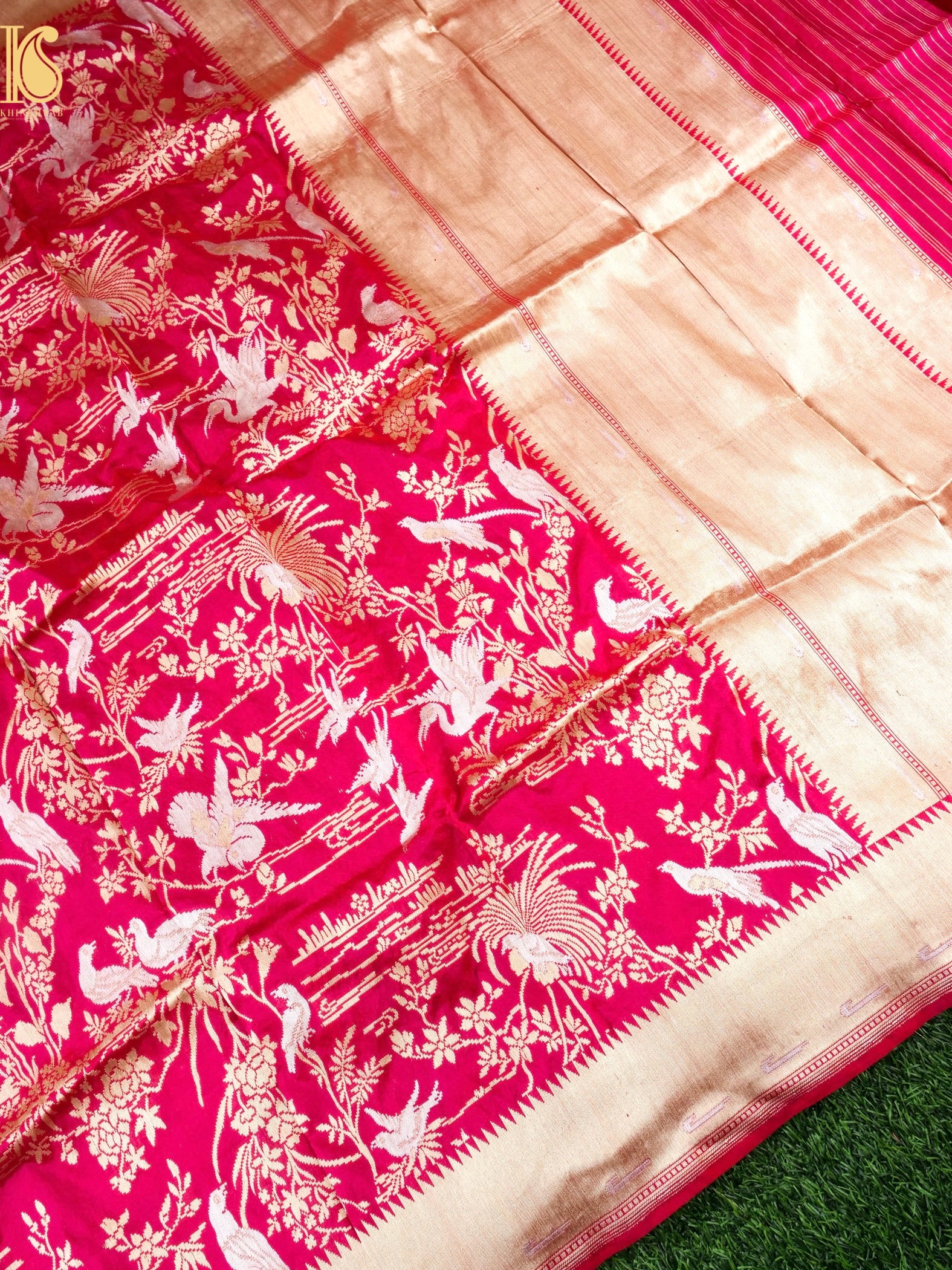 Handwoven Banarasi Katan Silk Chidiya Dupatta