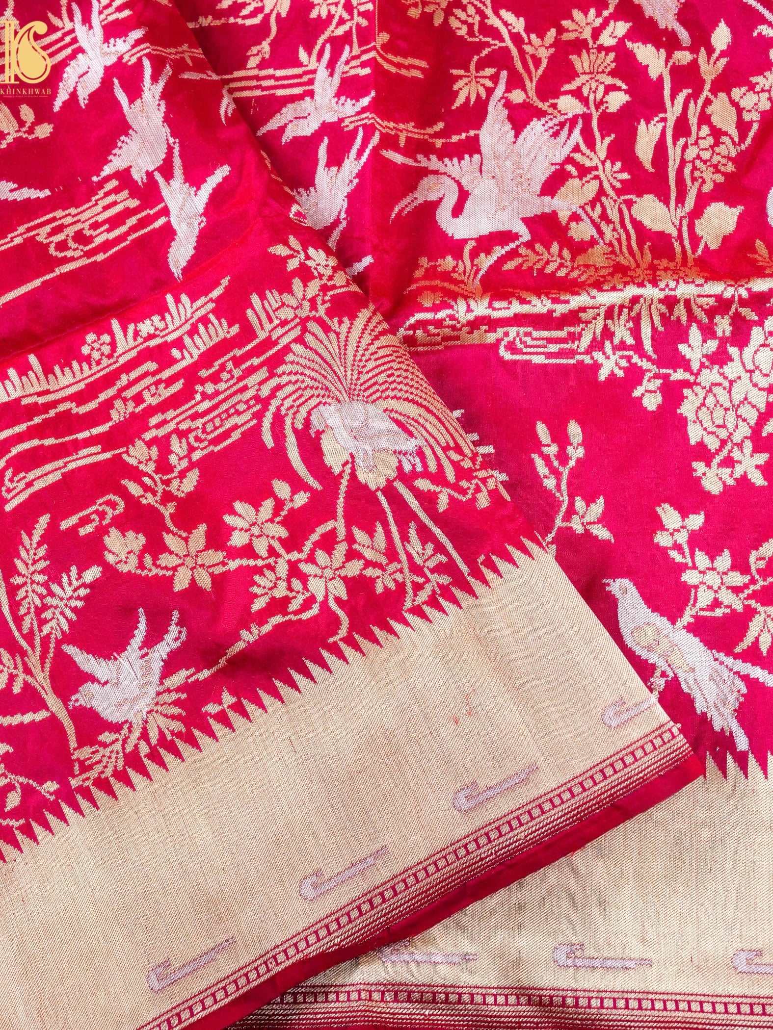 Handwoven Banarasi Katan Silk Chidiya Dupatta