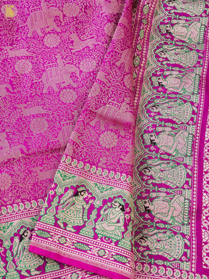 Handloom Baluchari Banarasi Katan Silk Shikargah Saree