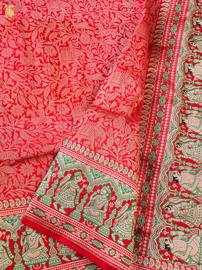 Handloom Baluchari Banarasi Katan Silk Shikargah Saree