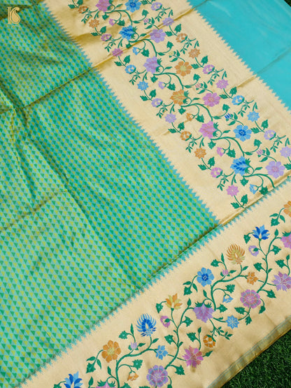 Handloom Banarasi Silk Tanchoi Meenakari Border Saree