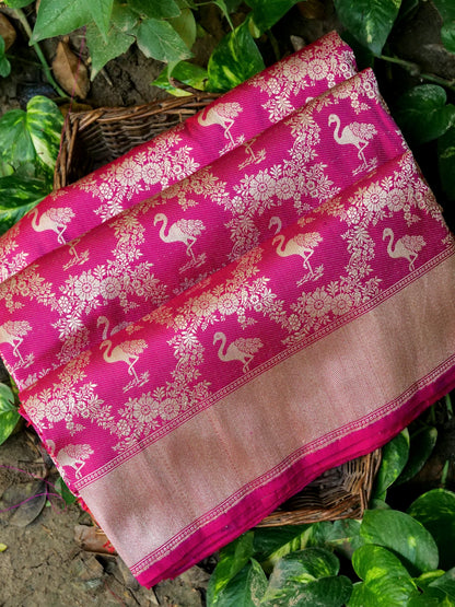 Handwoven Katan Silk Banarasi Crane Saree