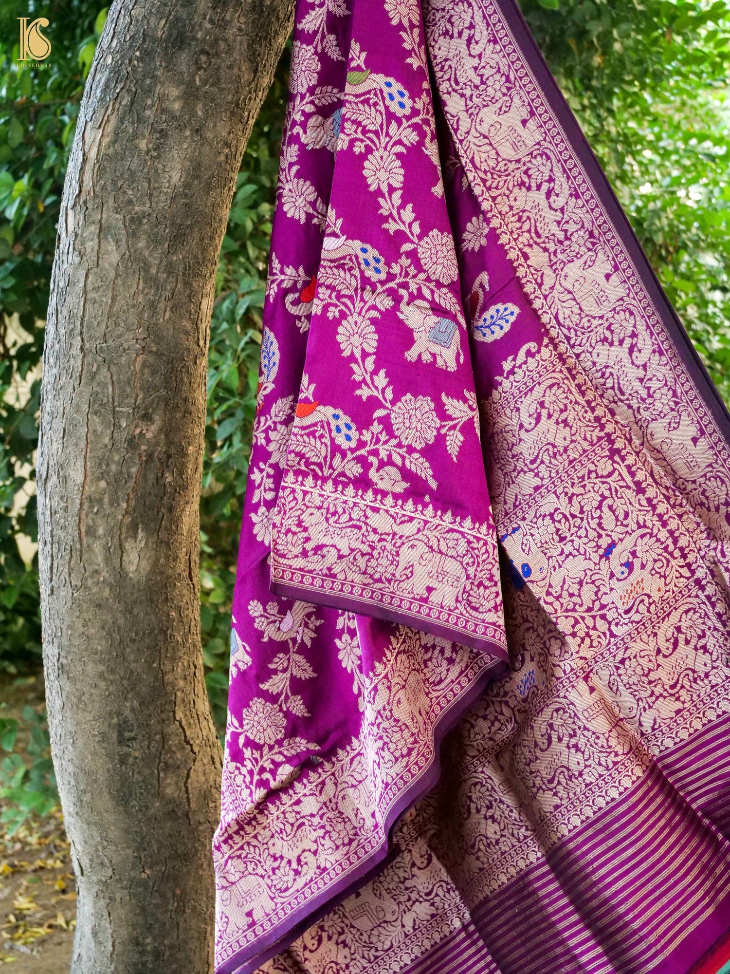 Handwoven Banarasi Katan Silk Kadwa Shikargah Dupatta