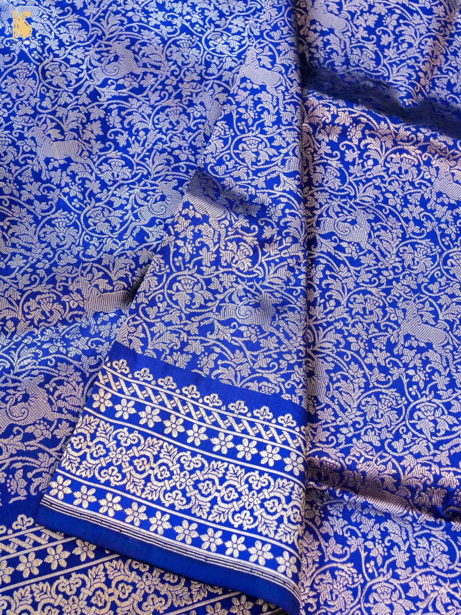 Handwoven Banarasi Katan Silk Kadwa Border Shikargah Dupatta