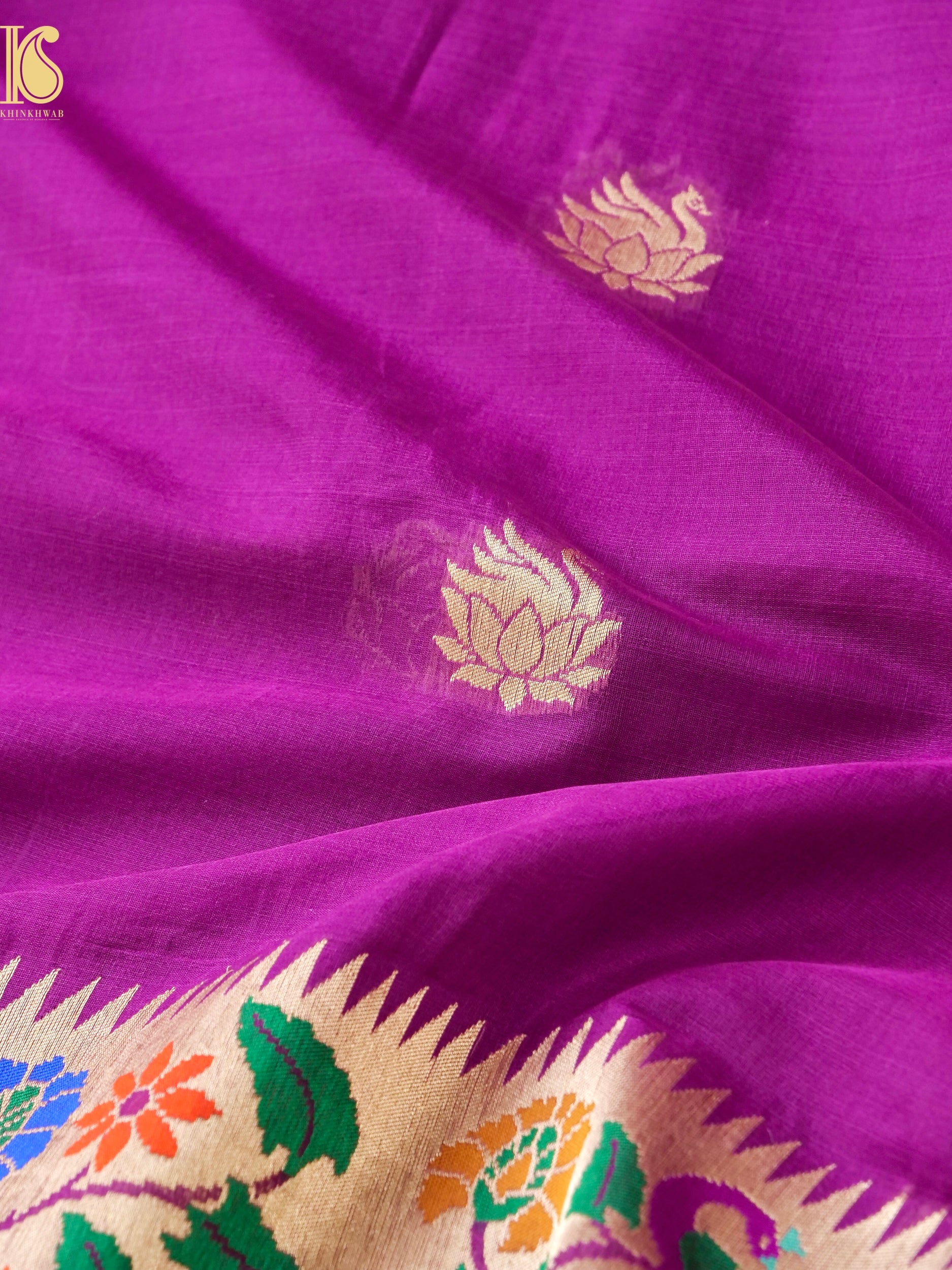 Handloom Banarasi Kora Organza Paithani Border Saree