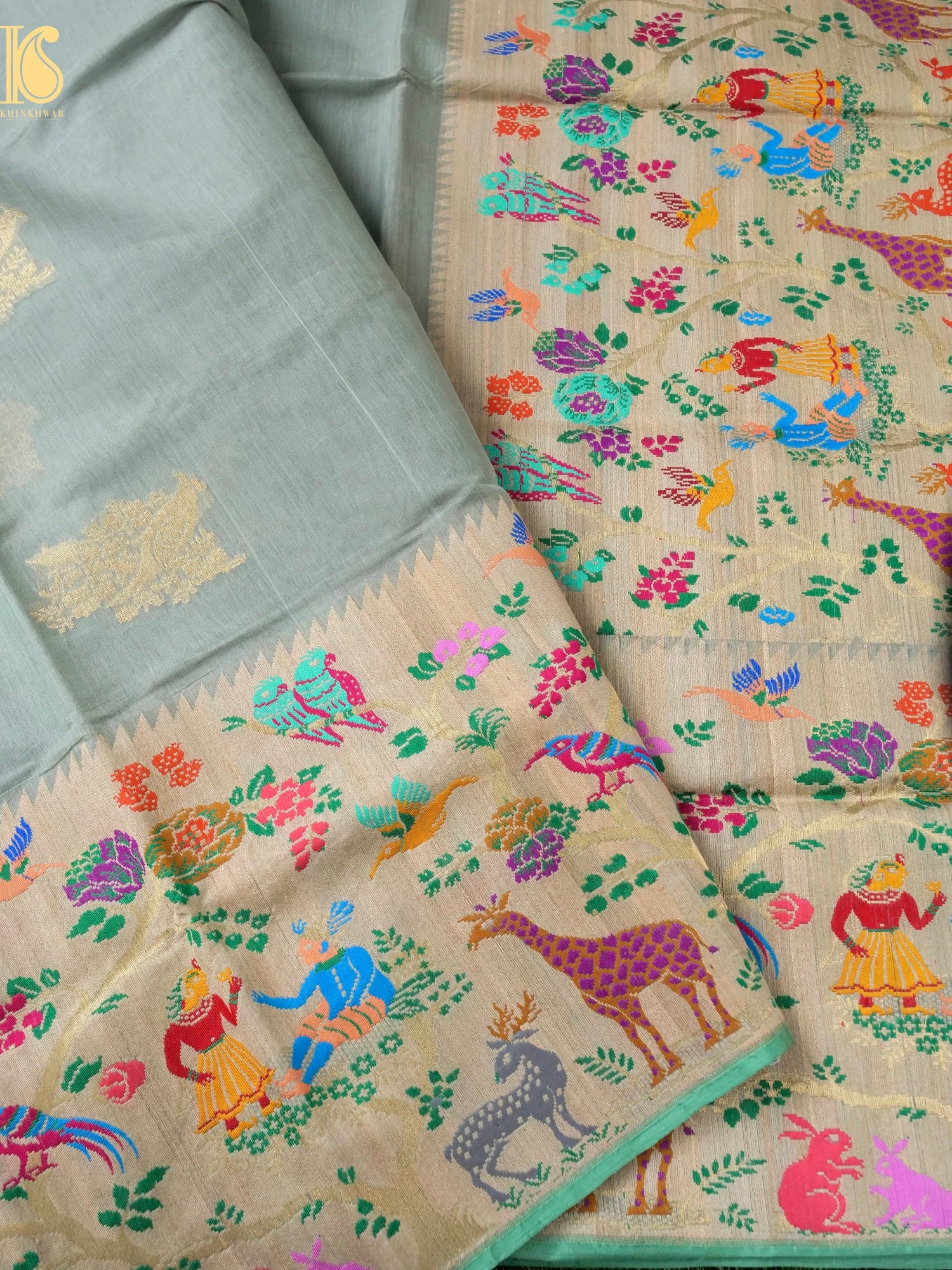 Handloom Banarasi Pure Cotton by Kora Shikargah Skirt Border Saree