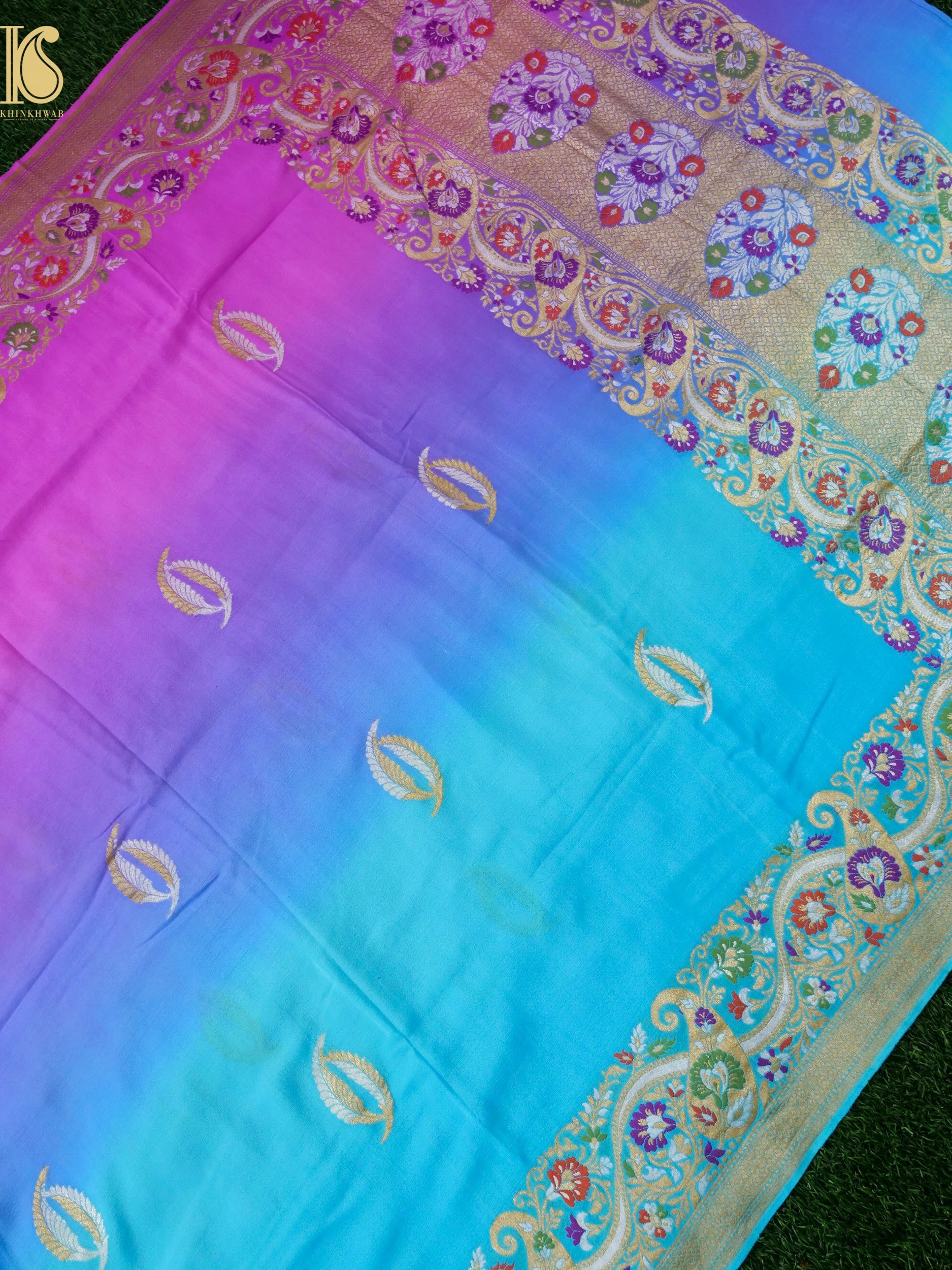 Handloom Banarasi Georgette Saree with Floral Meenakari