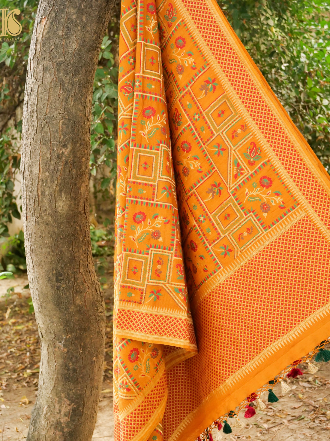 Banarasi Moonga Silk Dupatta with Meenakari