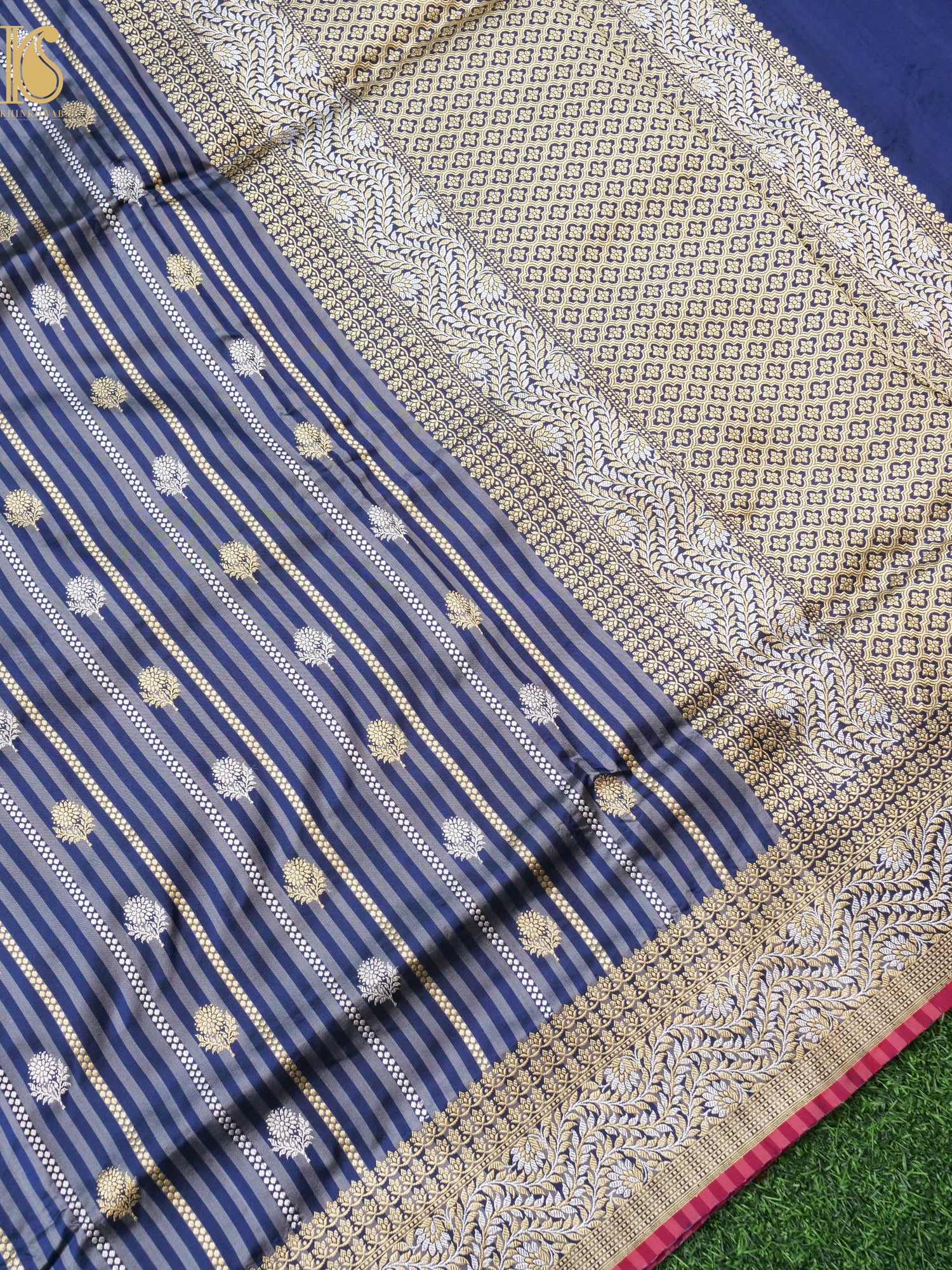 Banarasi Handloom Pure Katan Silk Kadwa Stripes Saree