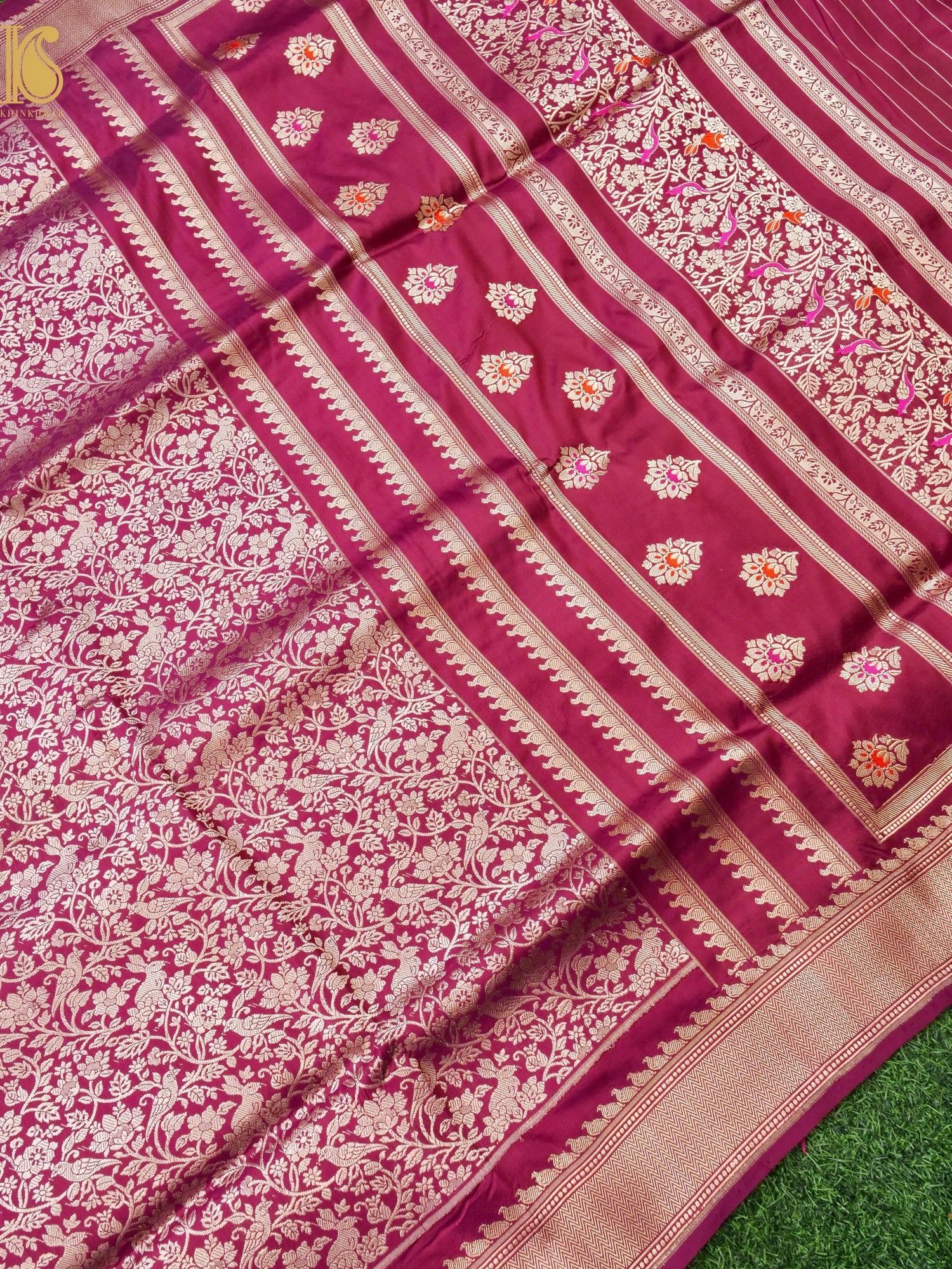 Handloom Banarasi Katan Silk Kadwa Zari Vasket Shikargah Saree