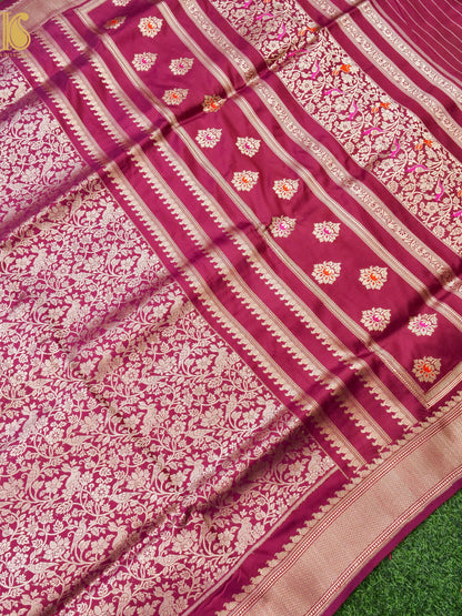 Handloom Banarasi Katan Silk Kadwa Zari Vasket Shikargah Saree