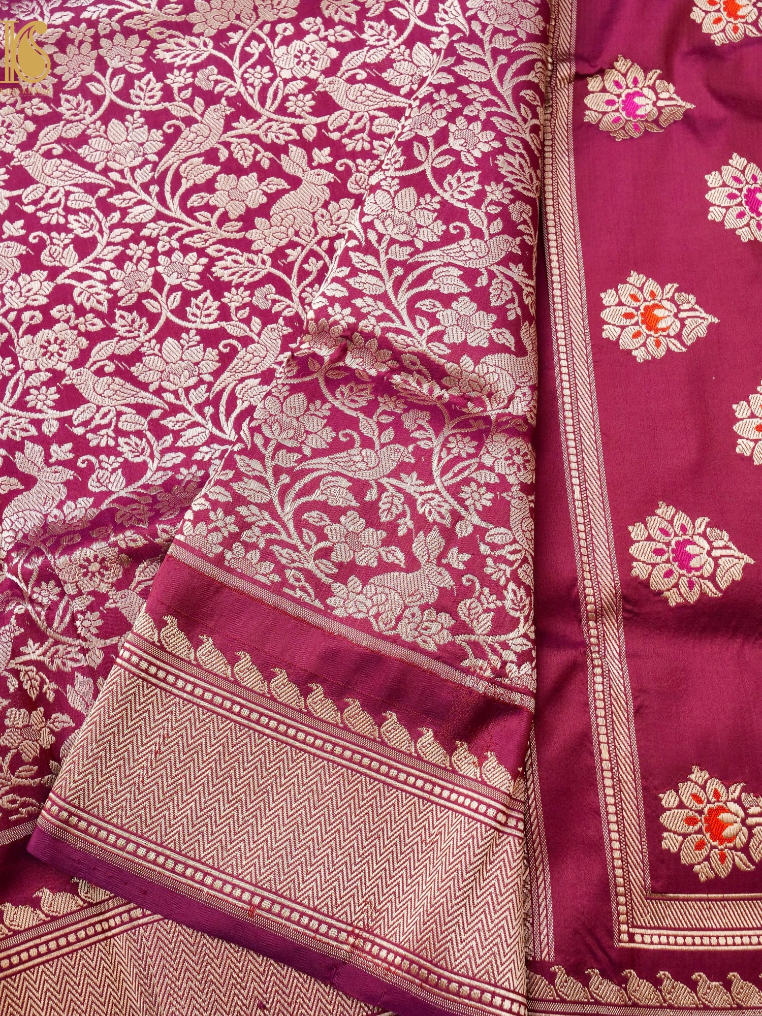 Handloom Banarasi Katan Silk Kadwa Zari Vasket Shikargah Saree